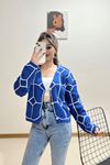 Düğmeli Altıgen Crop Hırka Saks - 1043.1319.