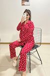 Önü Düğmeli Pijama Takımı Kırmızıbeyaz - 150.1287.