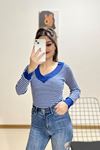 Çizgili V Yaka Body Saks - 12173.1567.