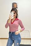 Polo Yaka Çizgili Body Kırmızı - 12174.1567.