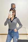Polo Yaka Çizgili Body Siyah - 12174.1567.