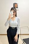 Çıtçıtlı Kaşkorse Bluz Gri - 12438.1567.