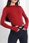 Dik Yaka Parmak Geçmeli Viskon Body Bordo - 40076.599.