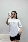 Oversize Kısa Kol Bisiklet Yaka Tişört Beyaz - 21752.200.