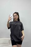 Oversize Kısa Kol Bisiklet Yaka Tişört Füme - 21752.200.