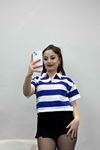 Kalın Çizgi Polo Yaka Tişört Saksbeyaz - 20444.200.