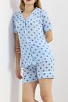 Düğmeli Şortlu Pijama Takımı Mavipuanlı - 18944.1567.