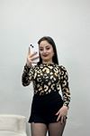 Dik Yaka Desenli Bluz Bejkahve - 50139.053.