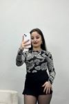 Dik Yaka Desenli Bluz Beyazsiyah - 50139.053.