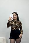 Dik Yaka Desenli Bluz Kahvesiyah - 50139.053.