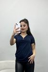 Fermuarlı Viskon Bluz Lacivert - 20938.599.