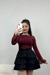 Tül Geçişli Bluz Bordo - 40321.1918.