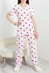 Kısa Kollu Süprem Pijama Takımı Beyazkırmızı - 40458.1048.