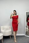 Asimetrik Tek Omuz Elbise Kırmızı - 582869.1592.