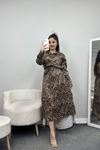 Gömlek Yaka Düğmeli Elbise Leopar - 40436.1966.