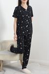 Milan Kumaş Düğmeli Pijama Takımı Siyahay - 50145.1857.