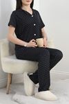 Milan Kumaş Düğmeli Pijama Takımı Siyahpuantiye - 50145.1857.