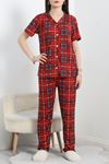 Milan Kumaş Düğmeli Pijama Takımı Kırmızıekose - 50145.1857.