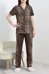 Milan Kumaş Düğmeli Pijama Takımı Kahveleopar - 50145.1857.