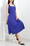 Kare Yaka Midi Elbise Saks - 583208.1592.