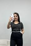 V Yaka Çizgili Kaşkorse Body Siyahbeyaz - 40344.1748.