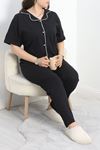 Büyük Beden Biyeli Pijama Takımı Siyah - 50164.1952.