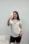 Yuvarlak Yaka Pullu Bluz Bej - 20760.599.