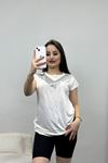 Yuvarlak Yaka Pullu Bluz Kırıkbeyaz - 20760.599.