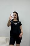 Yuvarlak Yaka Pullu Bluz Siyah - 20760.599.