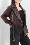 Kemerli Deri Ceket Bordo - 30478.1915.