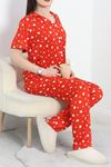 Milan Kumaş Düğmeli Pijama Takımı Kırmızıkalp - 50145.1857.