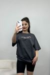 Baskılı Oversize Tişört Füme - 40637.1872.