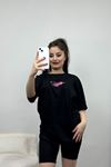 Baskılı Oversize Tişört Siyahpembe - 40637.1872.