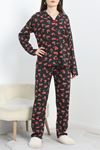 Süprem Düğmeli Pijama Takımı Siyahkiraz - 50160.1857.