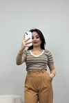 V Yaka Çizgili Kaşkorse Body Vizonbeyaz - 40344.1748.