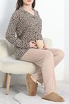 Poliviskon Düğmeli Pijama Takımı Bejleopar - 50380.1902.