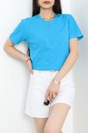 Unisex Bisiklet Yaka Tişört Mavi - 17384.1778.