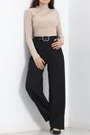 Double Kumaş Kemerli Bol Paça Pantolon Siyah - 20903.1397.