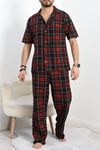 Penye Düğmeli Erkek Pijama Takımı Kırmızıbeyaz - 752.1287.