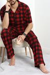 Penye Düğmeli Erkek Pijama Takımı Kırmızısiyah - 752.1287.