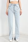Mom Jeans Paça Yırtmaçlı Kot Pantolon Buzmavi2 - 19651.1926.