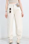 Leopar Desenli Baggy Kot Pantolon Krem - 40700.1975.