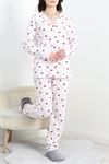 Süprem Düğmeli Pijama Takımı Beyazkırmızı - 50160.1857.