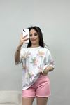 Çiçekli Penye Tişört Beyaz - 50391.0336.
