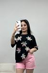 Çiçekli Penye Tişört Siyahpembe - 50391.0336.
