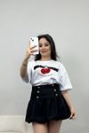 Nakış Baskı Detay Penye Tişört Beyaz - 50399.0336.