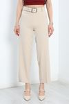 Double Kumaş Kemerli Bol Paça Pantolon Taş - 20903.1397.