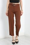 Double Kumaş Kemerli Bol Paça Pantolon Kahve - 20903.1397.