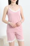 Dantelli Viskon Şortlu Pijama Takımı Pudra - 50387.1050.