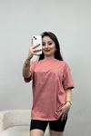 Oversize Kısa Kol Bisiklet Yaka Tişört Koyupudra - 21752.200.